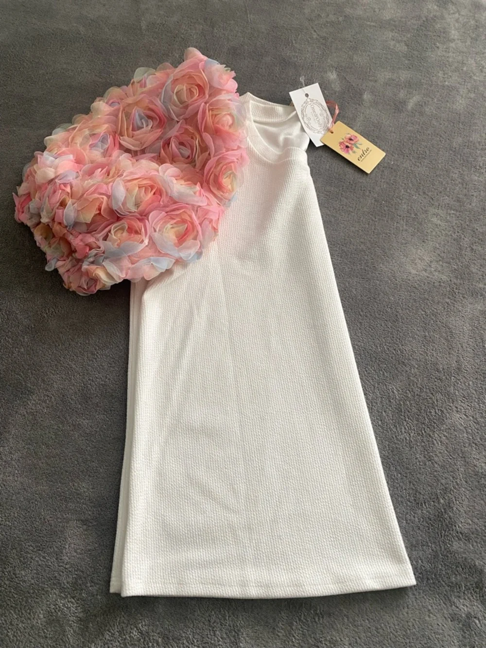 Entro White Textured Top Pink Floral Puff Sleeves Size L NWT - Picture 4 of 14